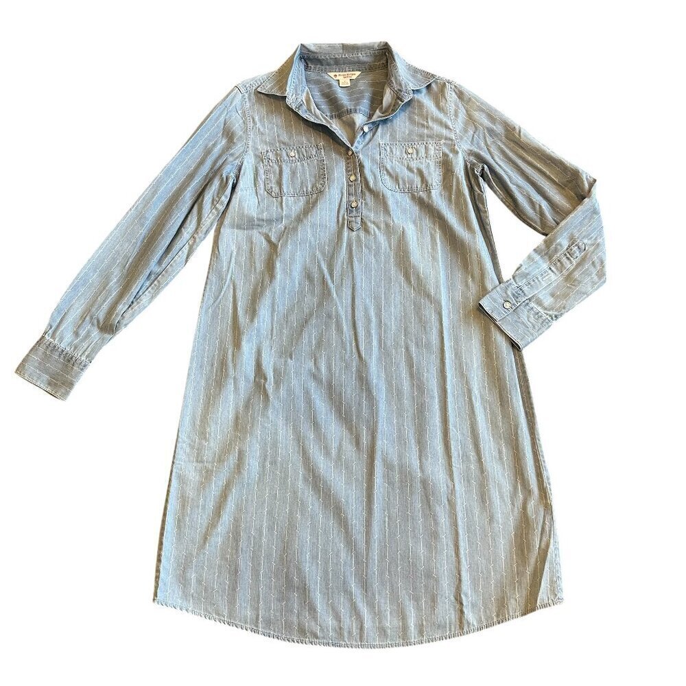 Brooks Brothers Red Fleece Light Denim Shirt Dress Chambray Stripe Size 4 Womens